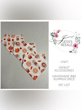 🆕HANDMADE - O/S - NWT - 3PCS - INFANT UNISEX PUMPKIN SPICE BANDANA BIBS